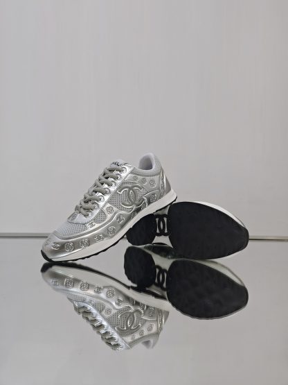 Chanel Unisex Silver Grey Diamond Breathable Mesh Casual Shoes - Image 7