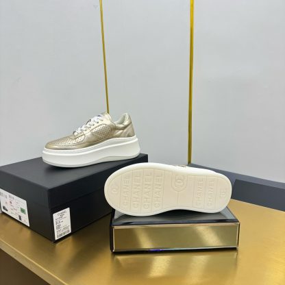 Chanel Gold Casual Versatile Sneakers - Image 7