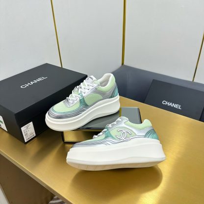 Chanel Green and Silver Casual Versatile Sneakers - Image 7