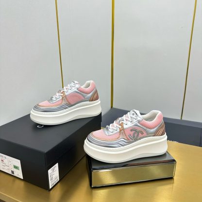 Chanel pink and silver casual versatile sneakers - Image 7