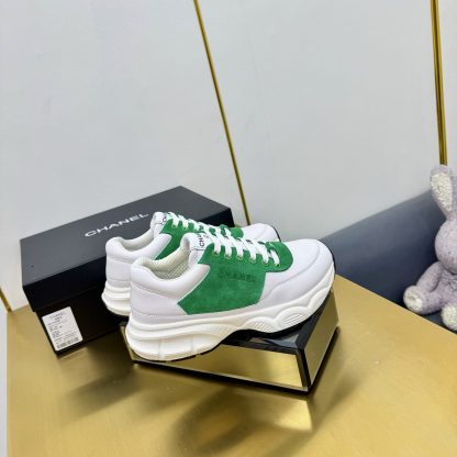 Chanel men's and women's couple's white mix and match green classic sports casual dad shoes - Image 7