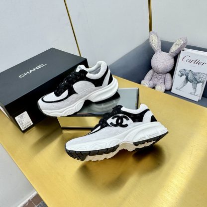 Chanel unisex couple's black and white casual dad shoes - Image 7