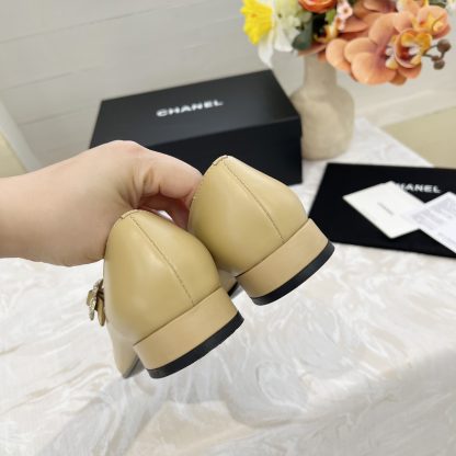 Chanel autumn and winter apricot new retro style small round head thick heel loafers - Image 7