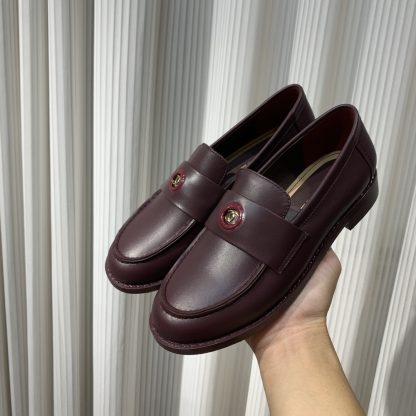 Chanel autumn and winter new red retro style small round head loafers - Image 6