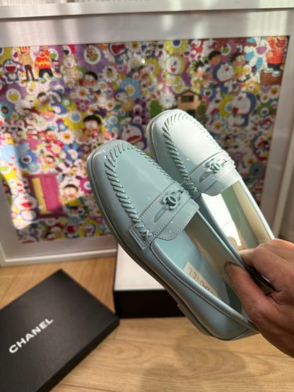 Chanel autumn and winter four seasons retro style small round head blue loafers - Image 7