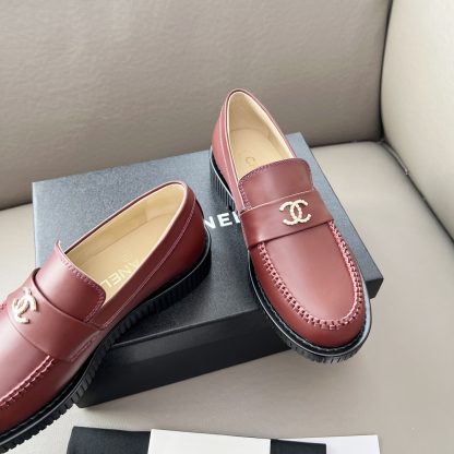 Chanel Early Spring Dance Shoes Series Red Small Round Head Retro Loafers - Image 7