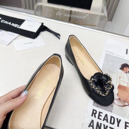 Chanel black spring and summer dancing shoes series small round toe with camellia loafers - Image 7