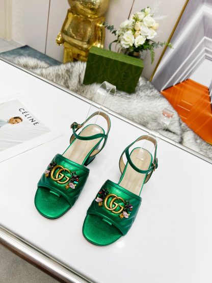 Gucci's new spring and summer rhinestone buckle round-toe thick-heeled sandals - Image 7