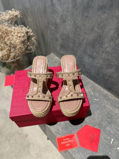 VALENTINO Studded hemp rope wedge sandals - Image 7
