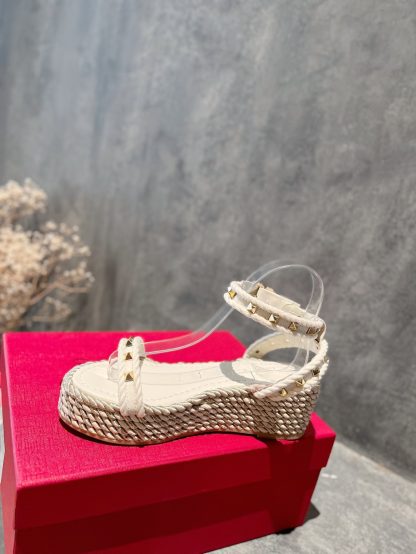 VALENTINO Studded hemp rope wedge sandals - Image 7