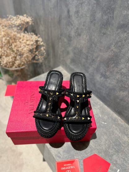VALENTINO Studded hemp rope wedge sandals - Image 7