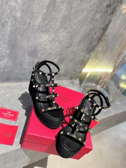 VALENTINO Studded hemp rope wedge sandals - Image 7