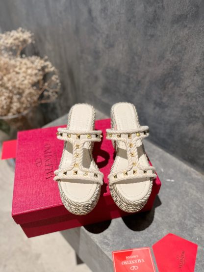 VALENTINO Studded hemp rope wedge sandals - Image 7