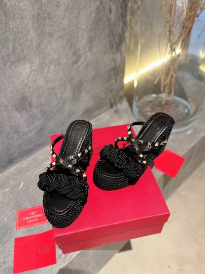 VALENTINO Studded Rope Woven Wedge Sandals - Image 7
