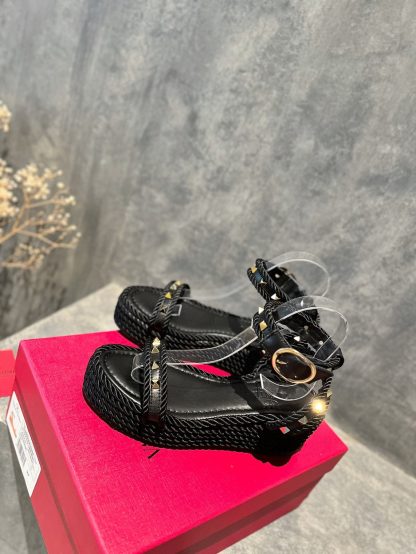 VALENTINO Studded Rope Woven Wedge Sandals - Image 7