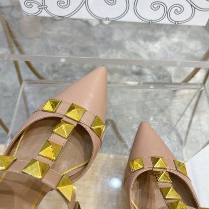 VALENTINO Gold Large Rivet Fashion High-end Sandals High Heels - Image 7