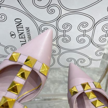 VALENTINO Gold Large Rivet Fashion High-end Sandals High Heels - Image 7