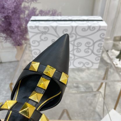 VALENTINO Gold Large Rivet Fashion High-end Sandals High Heels - Image 7