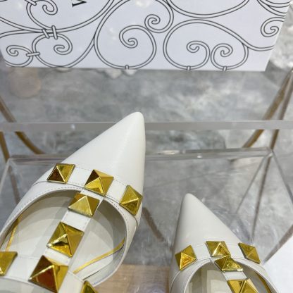 VALENTINO Gold Large Rivet Fashion High-end Sandals High Heels - Image 7