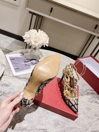 VALENTINO Gold Studded High Fashion High Heels - Image 7