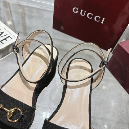 Gucci Women's Horsebit Flat Mid-Heel Platform Sandals - Image 7