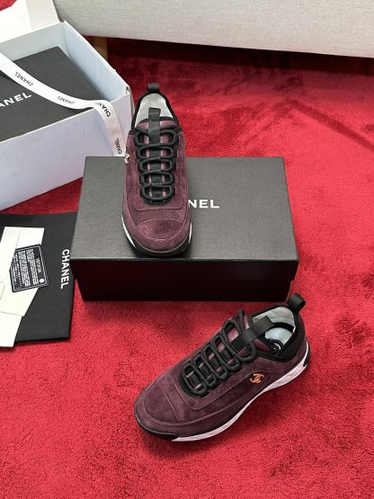Chanel men's and women's couple's red and brown mix and match classic casual sneakers - Image 7