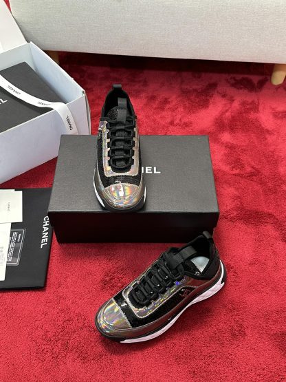 Chanel black mixed sequin craft embroidery style all-match casual sports shoes for men and women - Image 7