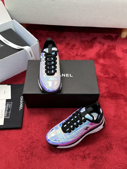 Chanel men's and women's couple's purple and blue mixed craft embroidery style versatile casual sports shoes - Image 6
