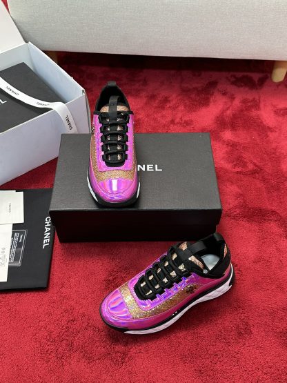 Chanel men's and women's couple's pink and purple mix and match classic fashion casual sports shoes - Image 6