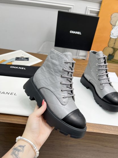 Chanel autumn and winter electric embroidery diamond blue-gray wear-resistant and non-slip Martin boots - Image 6