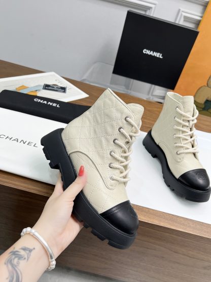 Chanel autumn and winter electric embroidery diamond beige wear-resistant and non-slip Martin boots - Image 6