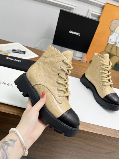 Chanel autumn and winter electric embroidery diamond apricot wear-resistant and non-slip Martin boots - Image 6