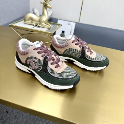 Chanel Classic Fashion Green and Pink Casual Sneakers - Image 7