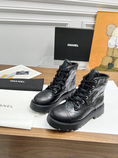 Chanel autumn and winter new black electric embroidery diamond shiny wrinkled leather Martin boots - Image 7