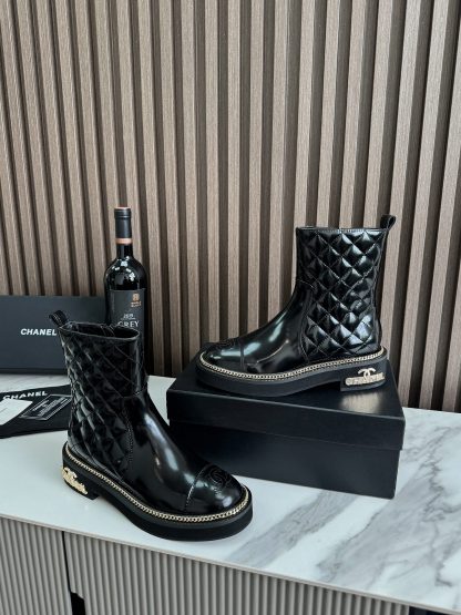 Chanel stylish black simple leather shiny boots - Image 7