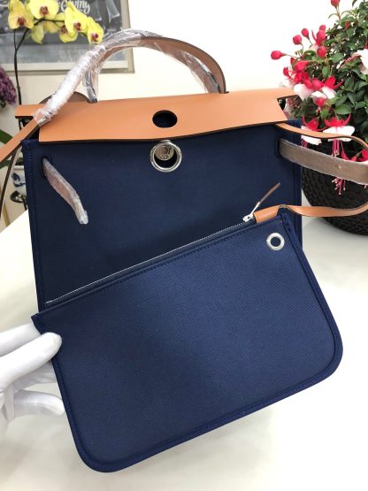 Hermes dark blue with khaki waterproof fashion casual crossbody bag unisex 31cm - Image 7