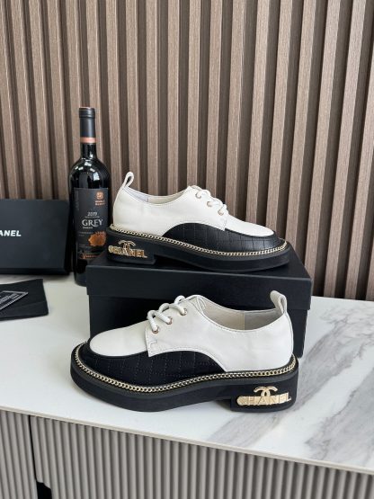 Chanel autumn and winter white and black fashionable simple leather loafers - Image 6