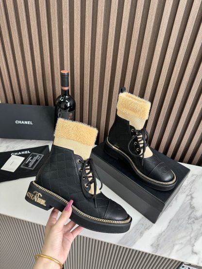 Chanel classic fashion black apricot simple lace-up boots - Image 7