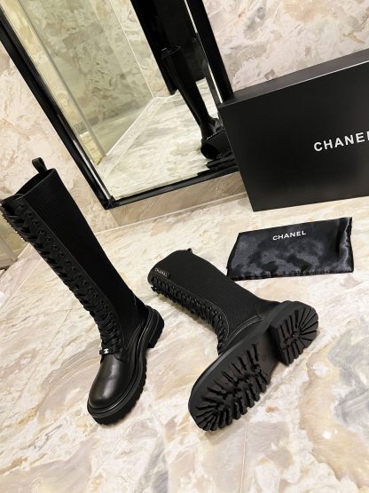 Chanel autumn and winter new handsome black matte letter knight boots - Image 6
