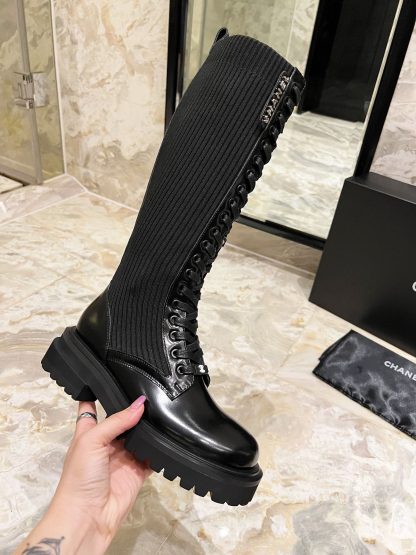 Chanel autumn and winter new handsome black letter knight boots - Image 7