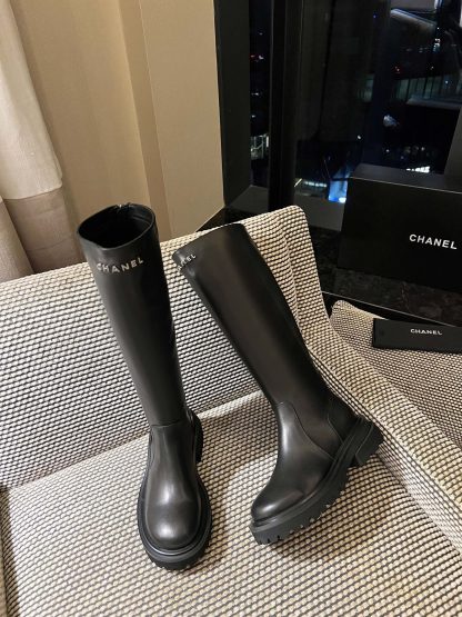 Chanel autumn and winter new handsome black personality stunning letter knight boots - Image 6