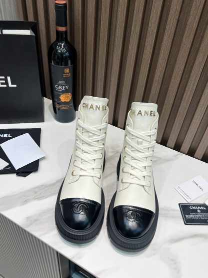 Chanel Beige Thick-soled Super Comfortable Motorcycle Boots - Image 7