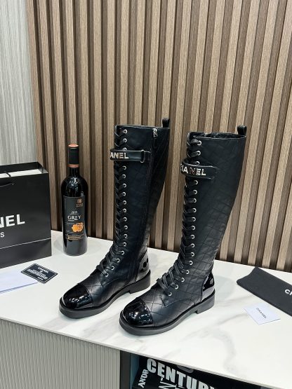 Chanel girly black leather mid boots - Image 7