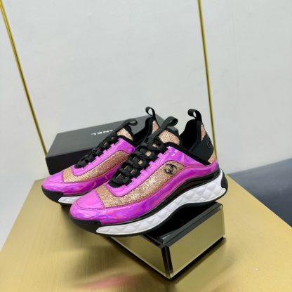 Chanel classic pink and purple mix and match fashion casual dad shoes for men and women - Image 7