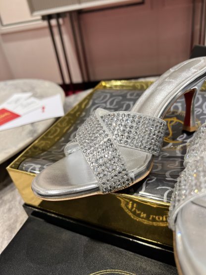 ChristianLouboutin cross strap fish mouth diamond sandals high heels - Image 7