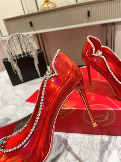 Christian Louboutin patent leather wave crystal chain high heels - Image 7