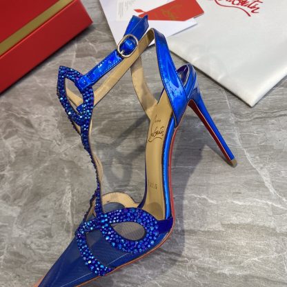 Christian Louboutin Crystal Studded Fine High Heels with Mesh Pointed Toe - Image 7