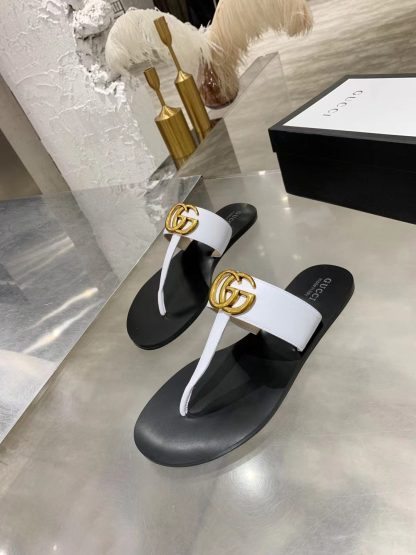 Gucci Double G buckle ribbon square toe flat slides - Image 7