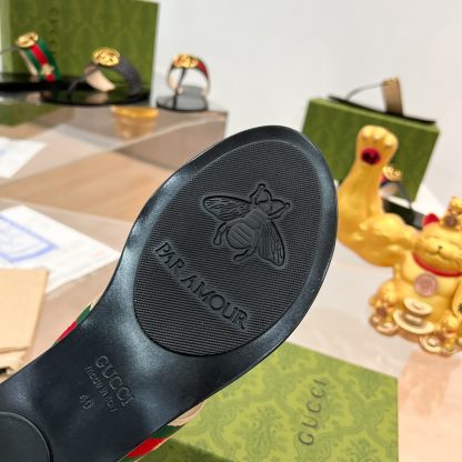 Gucci Double G buckle ribbon square toe flat slides - Image 7