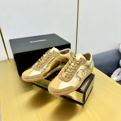 Chanel golden brown mix classic fashion casual sneakers - Image 7